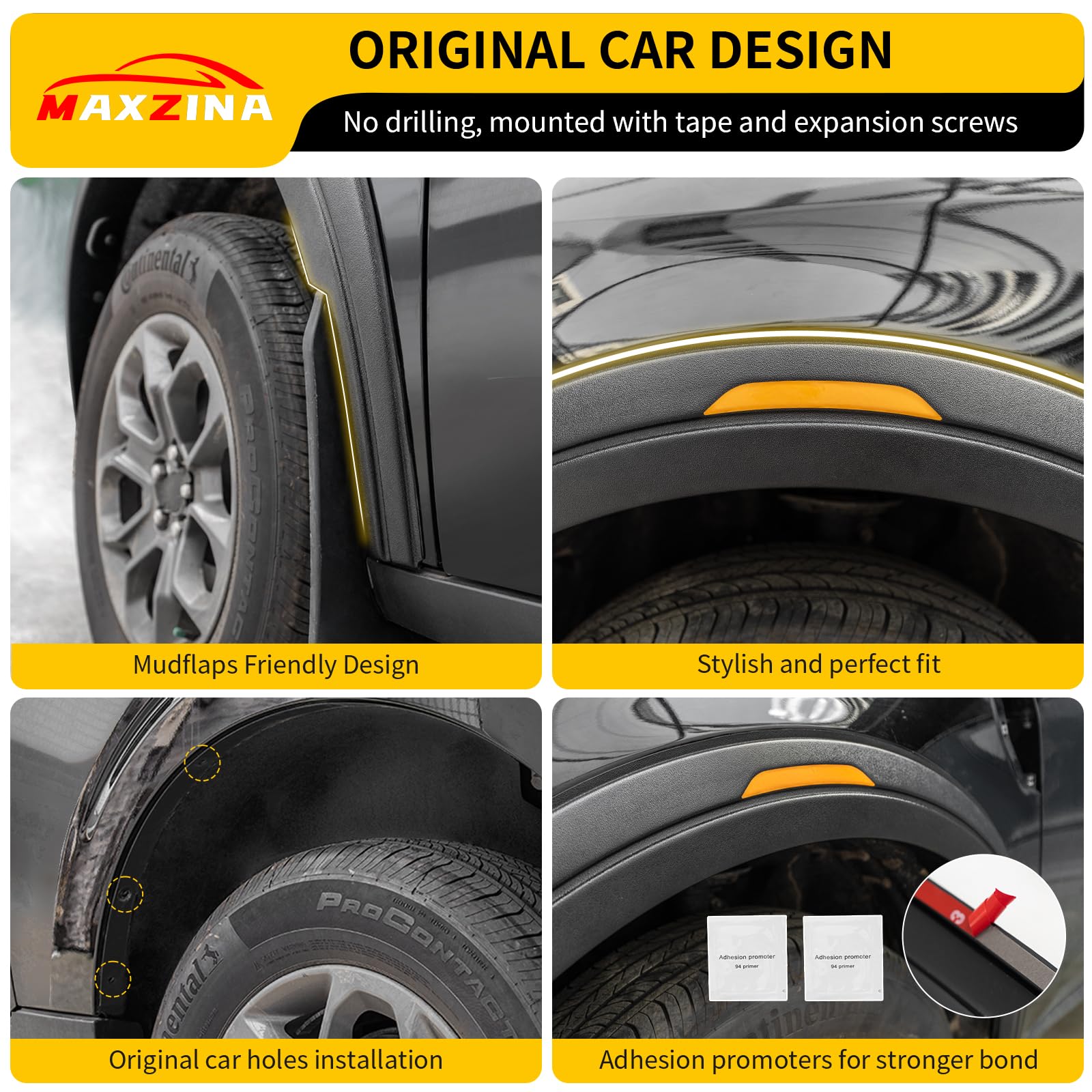 2022-2025 Ford Maverick Fender Flares - Front & Rear Wheel Arch Protector (4PC Set) | No-Drill Installation | Durable Fender Trim Accessories | Perfect for Off-Roading & Truck Customization