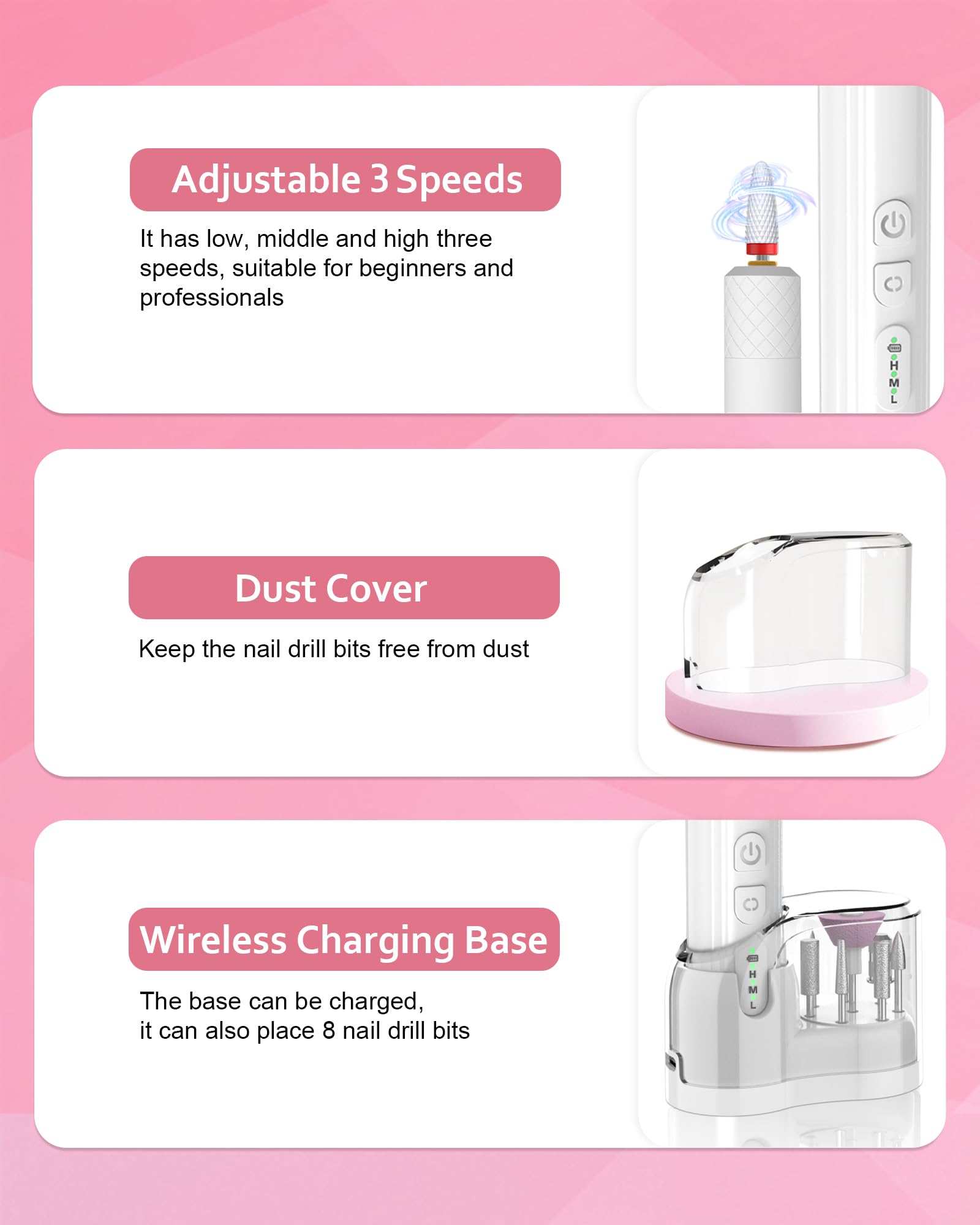 Professional Cordless Electric Nail Drill Kit - Rechargeable Wireless E-File for Gel & Acrylic Nails, Manicure & Pedicure Machine with Grinding Bits (M918) | Perfect for Salon Professionals & Home Nail Care