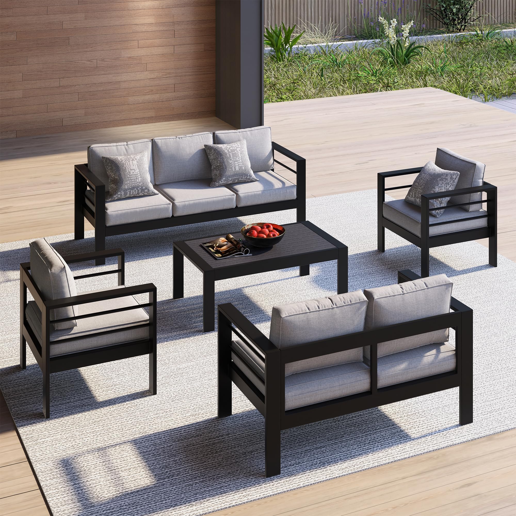 All-Weather Aluminum Outdoor Coffee Table - Modern Black Rectangle Patio Table for Balcony, Garden, and Poolside Relaxation