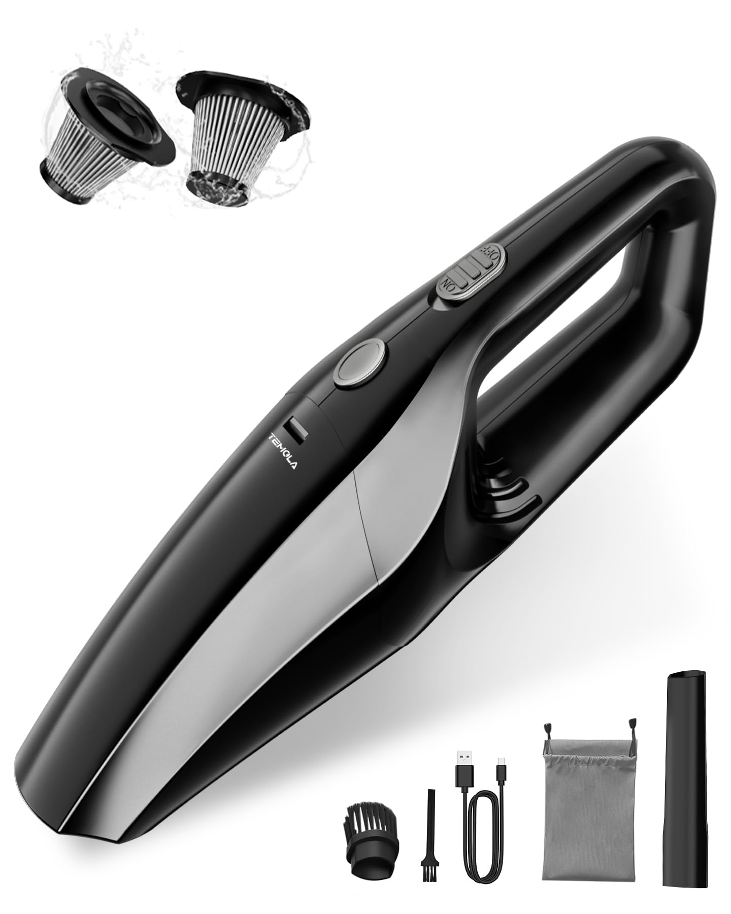 TEMOLA Cordless Handheld Vacuum - 12000Pa Powerful Suction, Lightweight 0.8lbs Mini Vacuum Cleaner with Brushless Motor | Perfect for Car Cleaning, Home, Pet Hair, Office & Travel Use