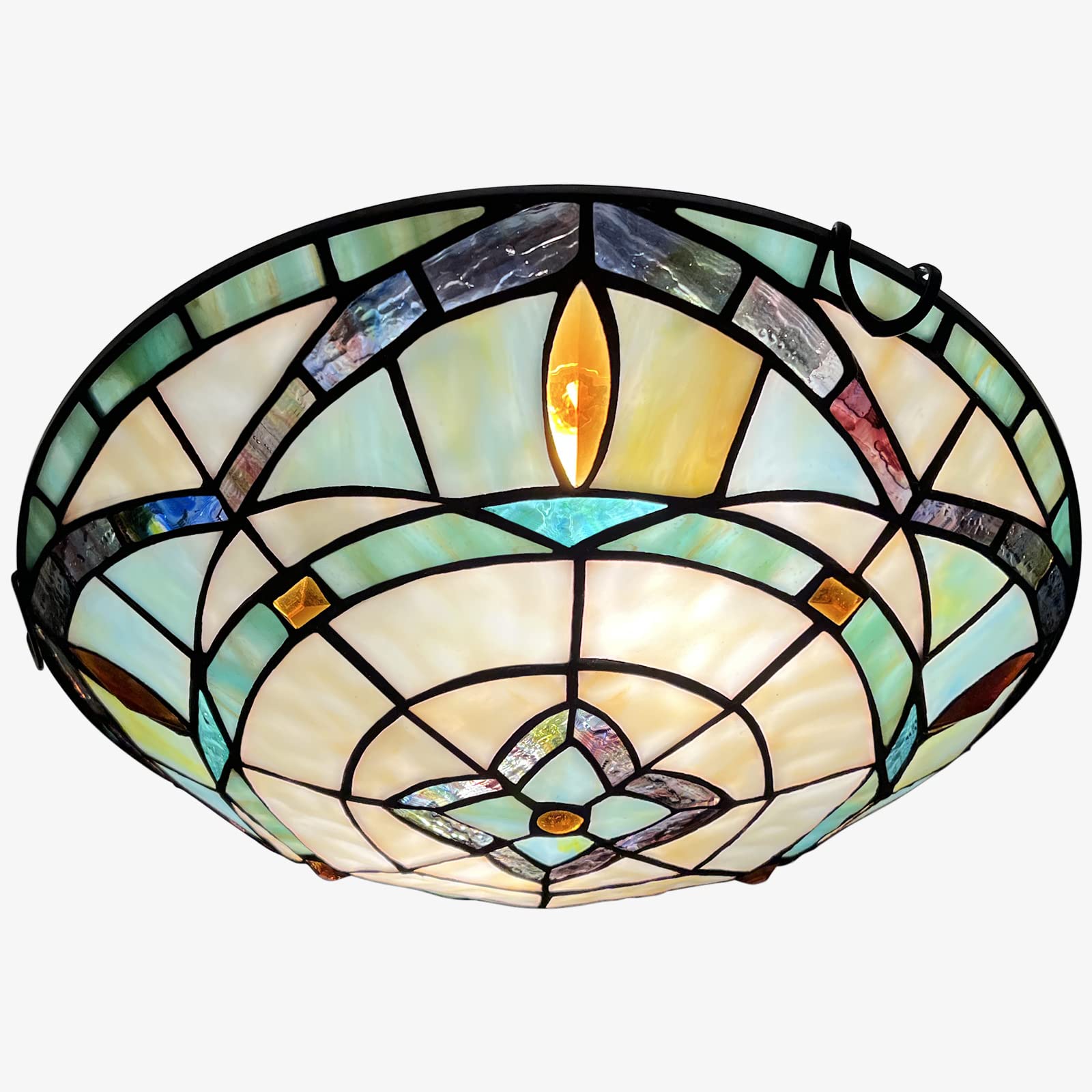 ARTZONE Tiffany Style Stained Glass Ceiling Light Fixture - 12 Inch 2-Light Flush Mount for Bedroom, Dining Room, Living Room, Entryway & Foyer - Vintage Inspired Home Decor Lighting for Cozy Ambiance