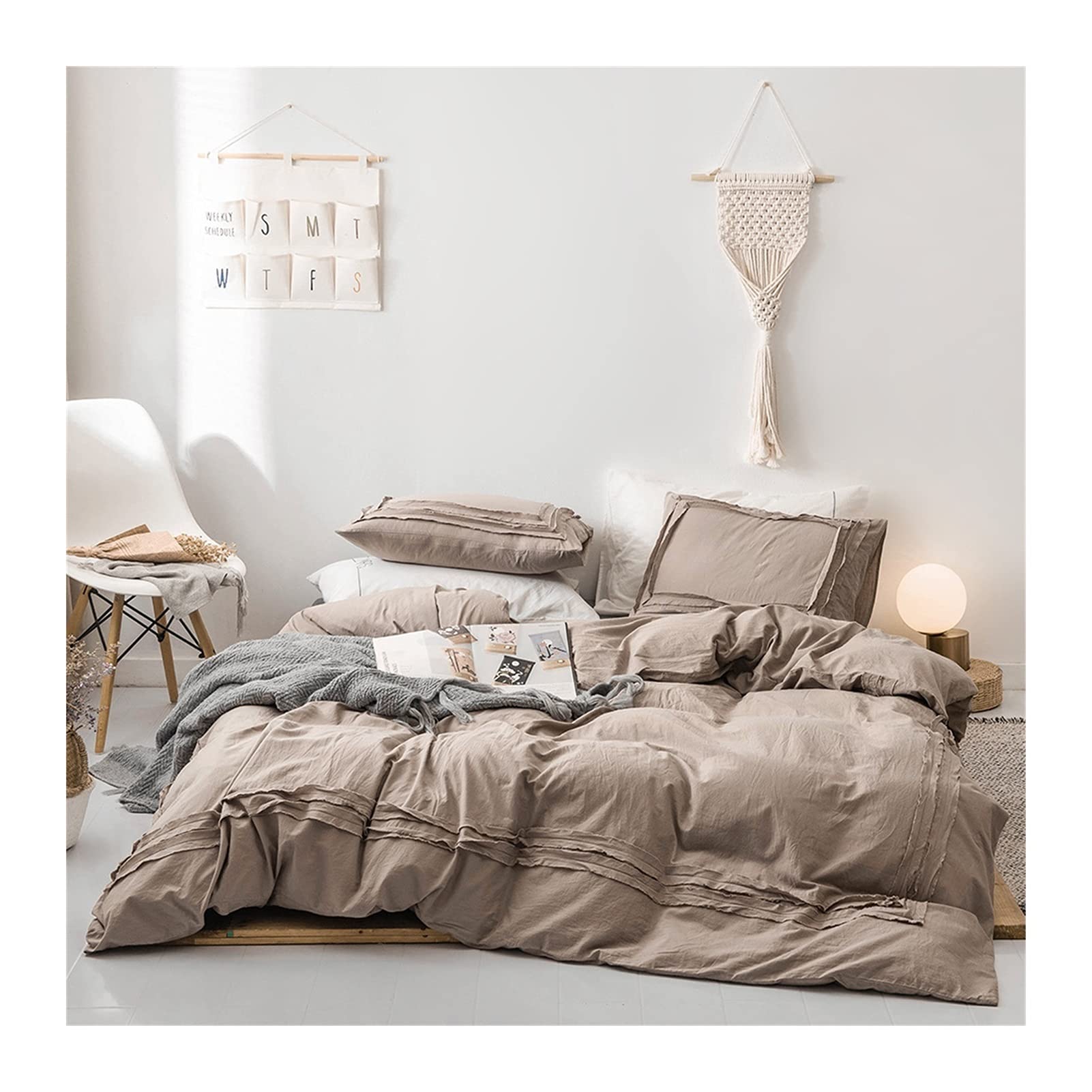 Premium 100% Cotton Duvet Cover Set - Ultra Soft 3 Piece Bedding with Zipper Closure (Twin Size 168x229cm) - Brown Solid Color Quilt Cover & 2 Pillowcases for All Seasons | Perfect for Guest Rooms, Dorms & Cozy Bedroom Decor