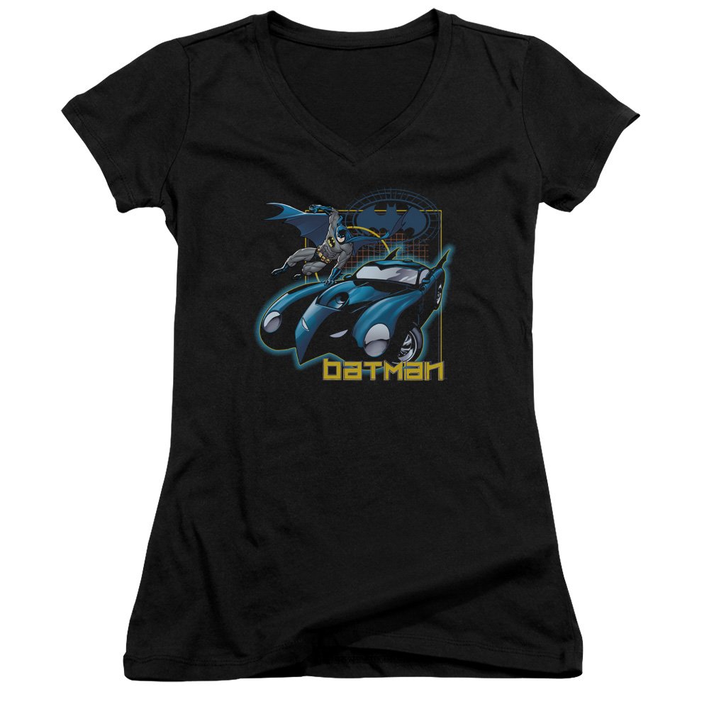 Batman Nice Wheels Juniors' Sheer Fitted V-Neck T-Shirt - Superhero Graphic Tee for Girls, Comfortable Casual Wear for School & Cosplay