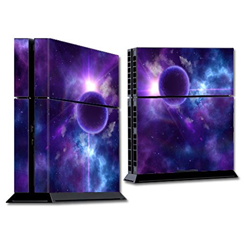 Custom PS4 Skin Decal Vinyl Wrap for Sony Playstation 4 Console - Purple Moon Galaxy Design | Protective Cover for Gaming Setup & Room Decor