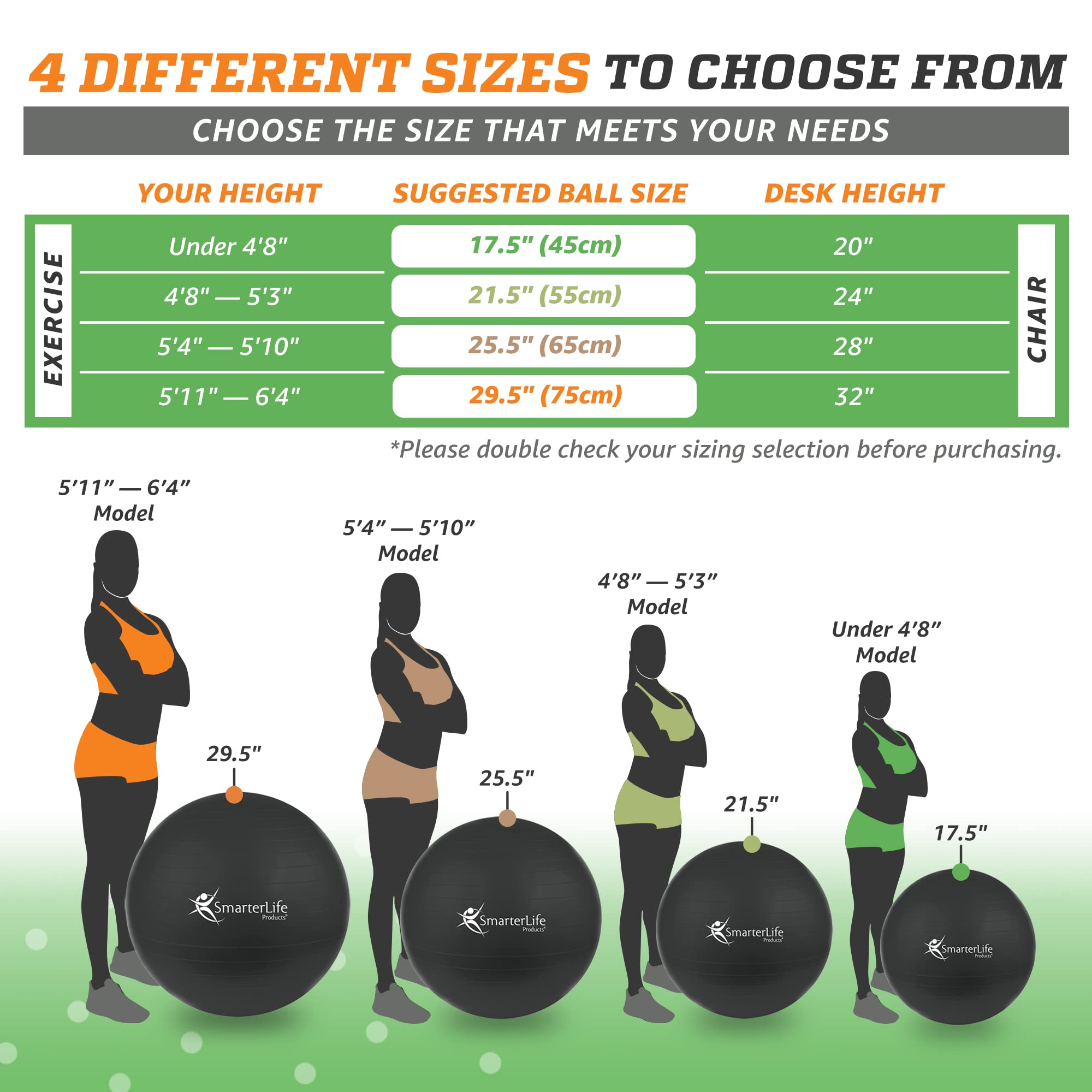 SmarterLife Exercise Ball - Anti-Burst Yoga Ball for Fitness, Core Workouts, Physical Therapy & Pregnancy Support | Balance & Stability Training | Office Yoga Ball Chair | Perfect for Home Gym, Yoga Studio & Physical Therapy Sessions