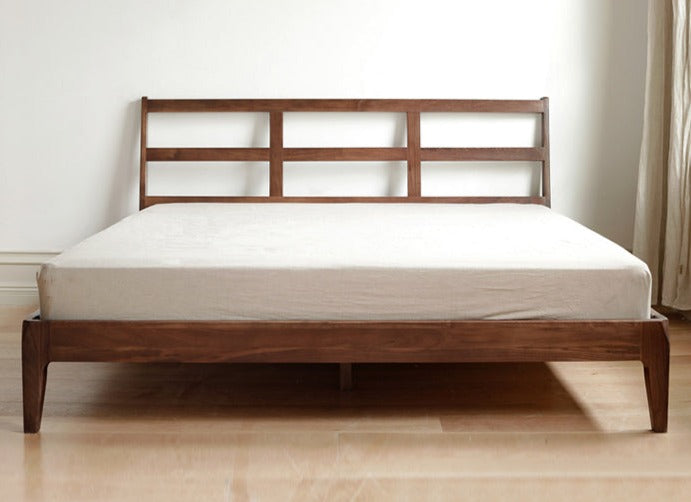 Premium Black Walnut Solid Wood Bed Frame - Queen Size Platform Bed with Soft Upholstered Headboard | Modern Bedroom Furniture for Master & Guest Rooms