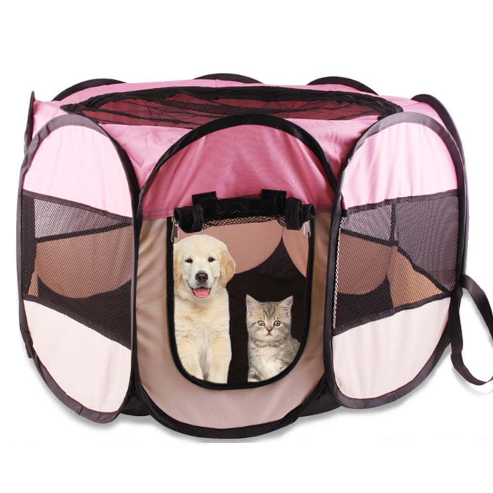 YUNSHAO Large Dog Playpen - Durable Pet Pen for Dogs, Cats, Puppies & Small Animals (Pink Fabric) - Indoor/Outdoor Use for Playtime, Training & Safe Containment