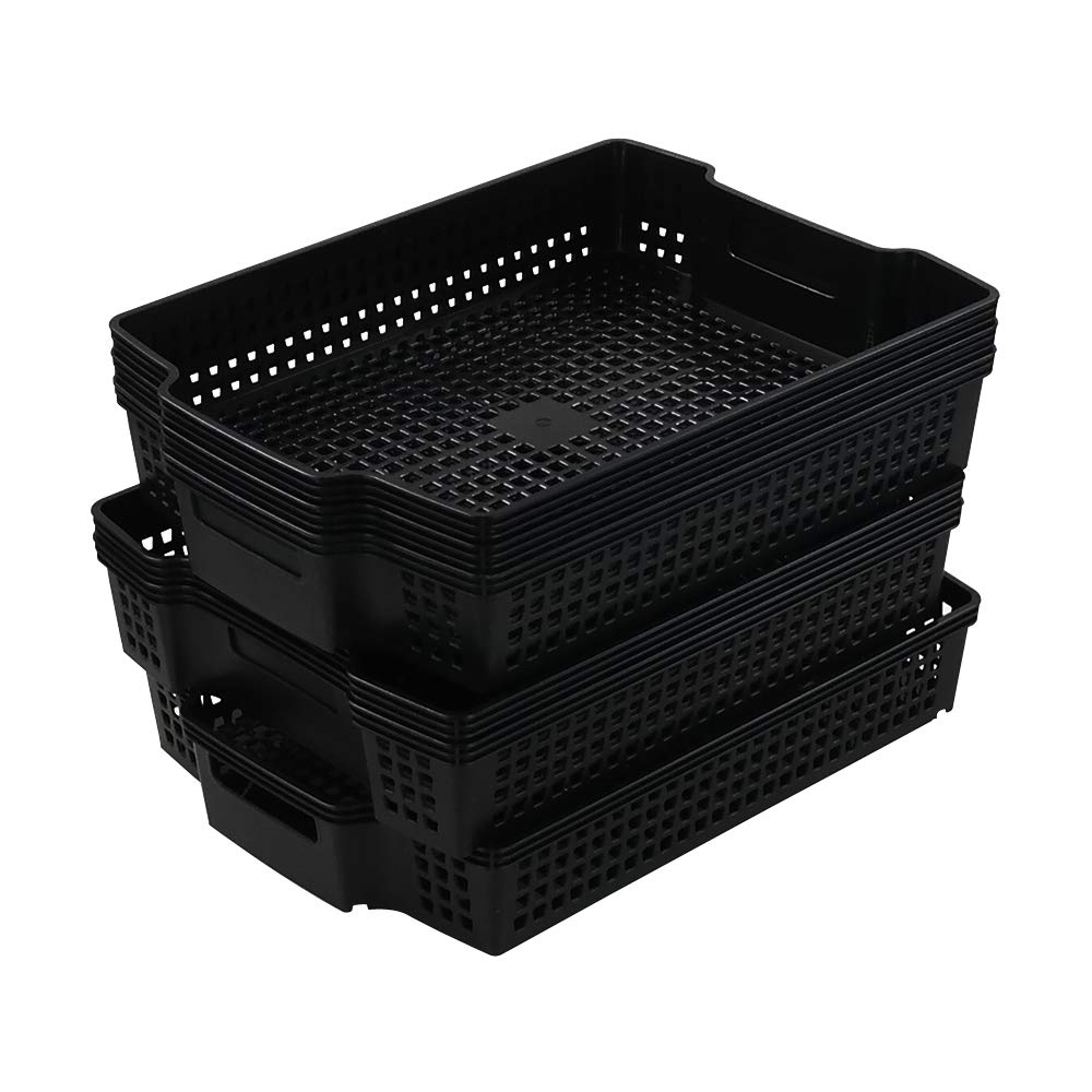Stackable Black Kitchen Office Desk File Basket Trays - 6 Pack for Organizing Documents, Supplies & Kitchen Utensils | Perfect for Home, Office & Dorm Storage Solutions