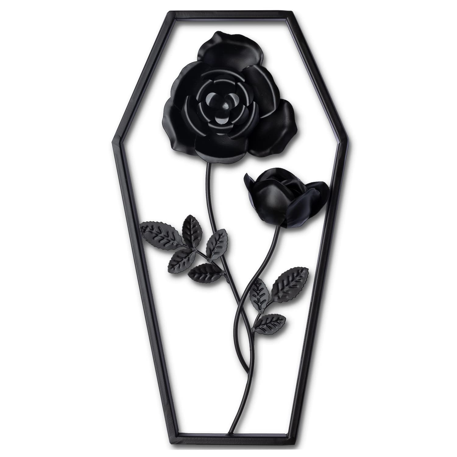 IRISVITA Gothic Metal Rose Coffin Wall Decor - Elegant Floral Coffin Art for Home, Black Horror & Witchy Room Aesthetic - Perfect for Halloween Bathroom, Gothic Bedroom, or Dark Academia Interior Design