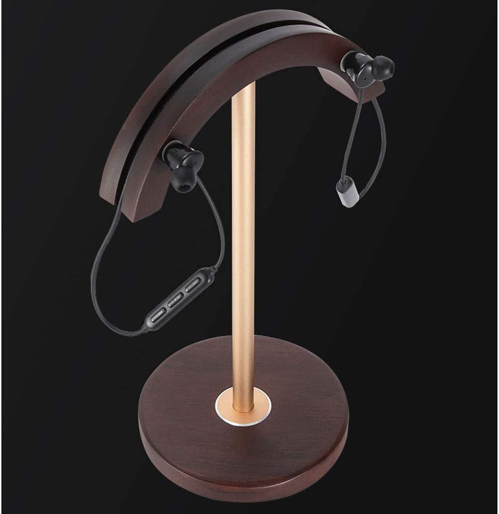 Premium Wooden & Aluminum Headphone Stand - Universal Headset Holder with Walnut & Gold Finish | Desk Organizer for Gaming, Office, or Studio Use