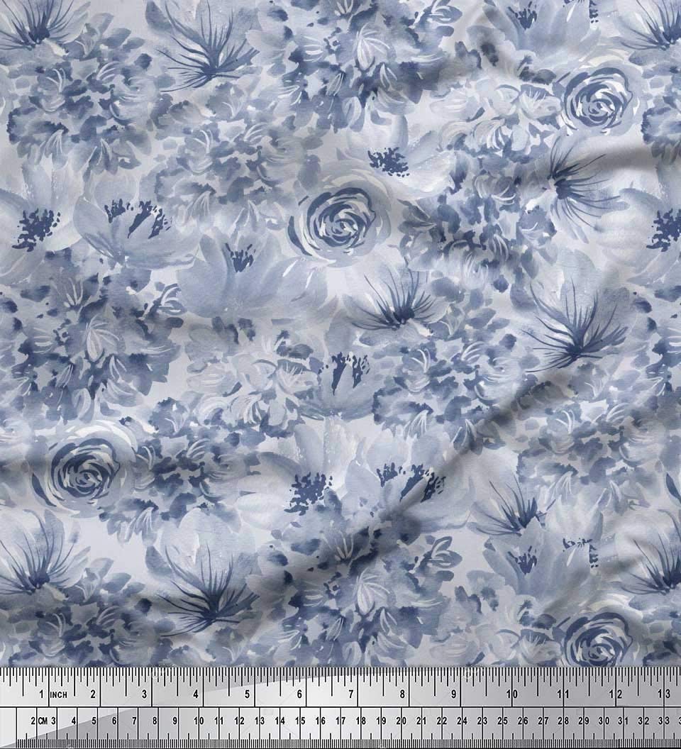 Soimoi Moss Georgette Gray Fabric by The Yard - 42 Inch Wide Printed Floral Fabric with Rose & Peony Design for Dresses, Curtains, DIY Crafts - Lightweight & Romantic Textile for Fashion Sewing Projects