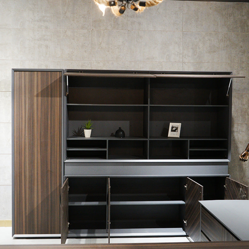 ARMANDO 2.6M Display Unit - Modern Hazelnut & Grey Shelving for Home & Office Organization - Perfect for Living Room, Bedroom, or Retail Store Display