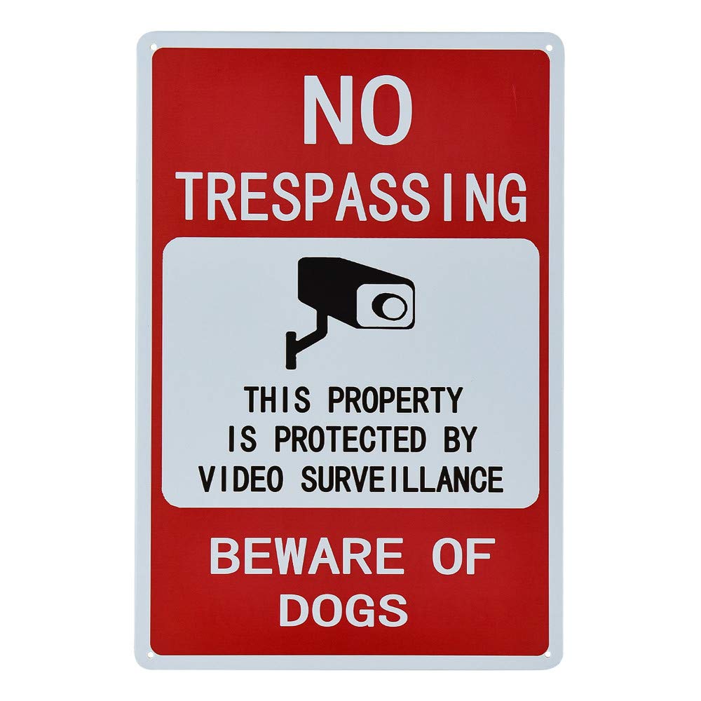 Dojune 2-Pack Metal No Trespassing Signs - Video Surveillance & Beware of Dog Warning Signs for Home Security, Business & Property Protection