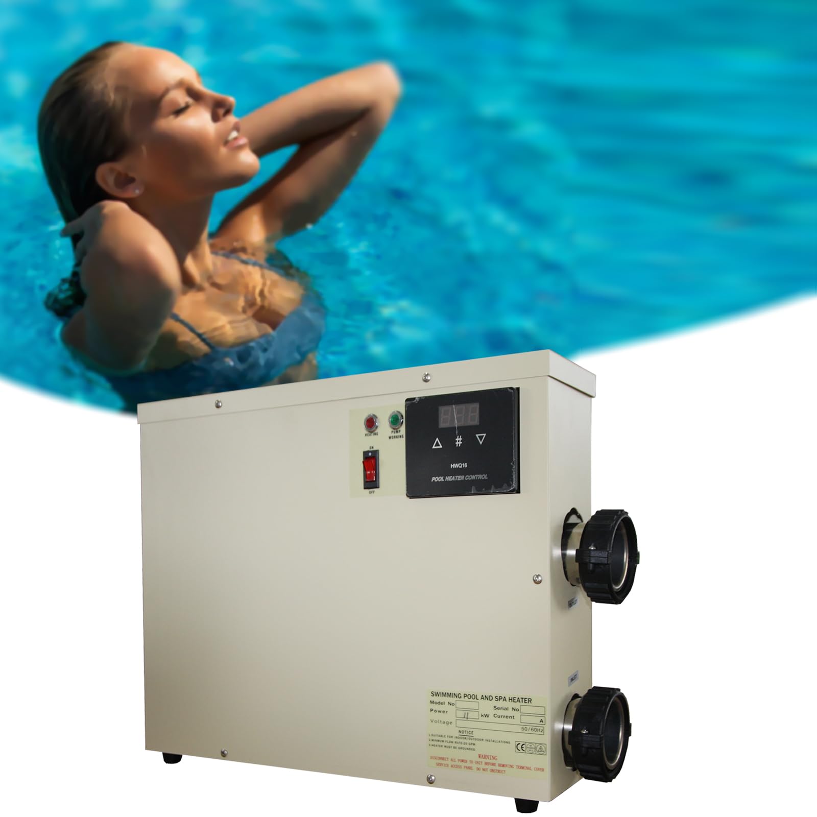 11KW 220V Electric Pool Heater with Digital Thermostat & Touch Display - Energy Efficient Swimming Pool Water Heater for Spas, Bathtubs, In-Ground & Above Ground Pools - Perfect for Year-Round Swimming Comfort