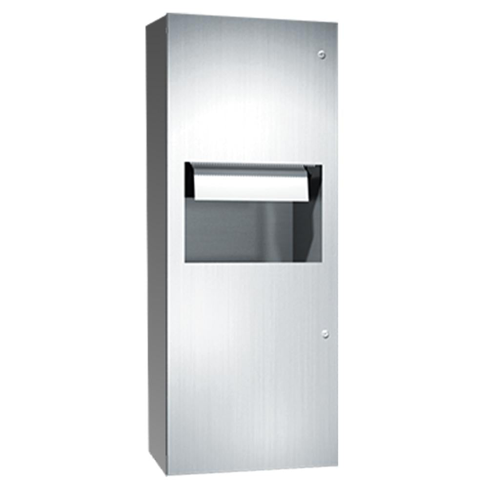 ASI 64696A 9 Simplicity Automatic Roll Paper Towel Dispenser with Waste Receptacle - Surface Mounted Satin Finish for Restrooms, Kitchens & Commercial Spaces