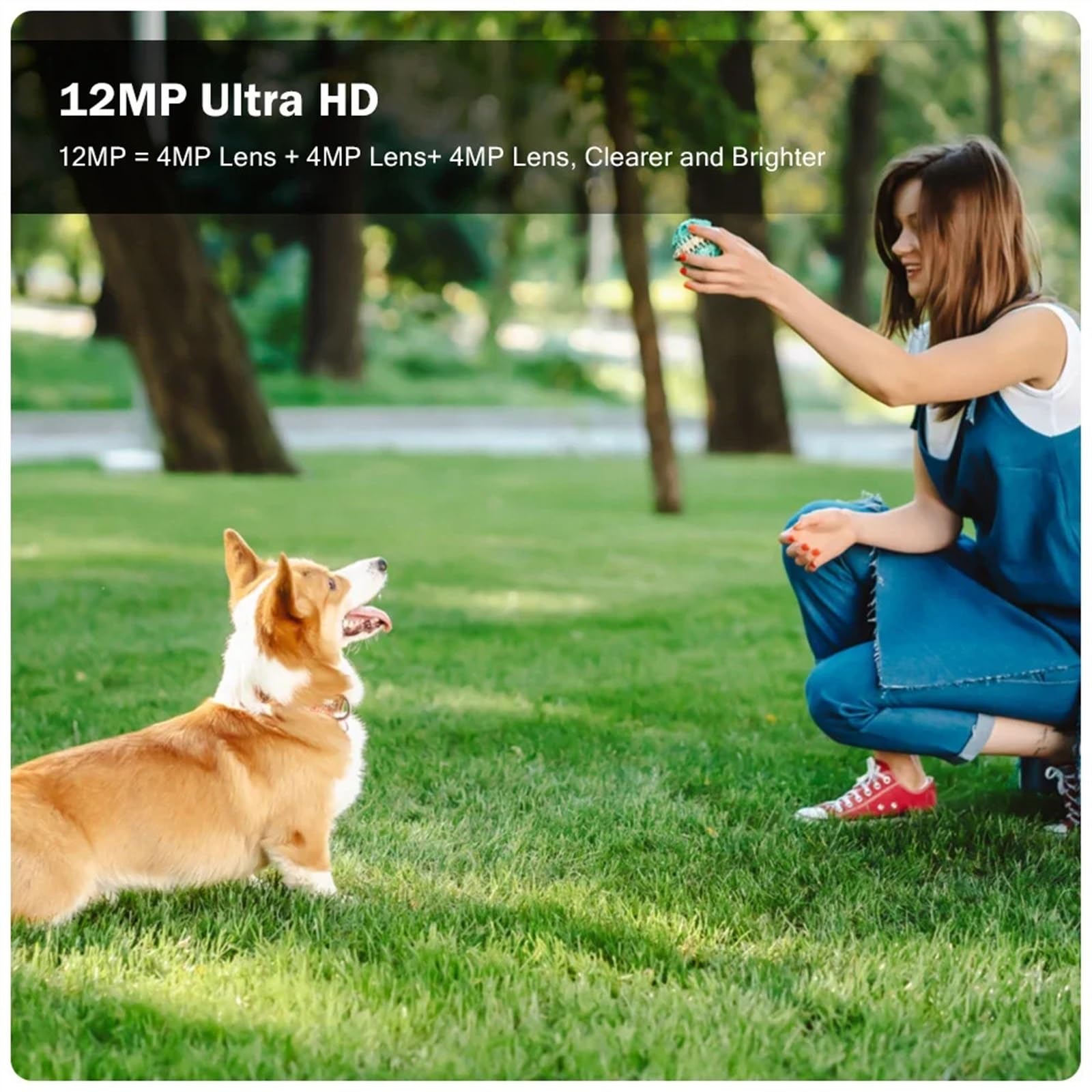 JOLIANE 12MP 6K Security Camera with AI Auto Tracking, 3 Lens, Waterproof CCTV, Police Light Alarm & Night Vision - IP Camera for Home/Office Surveillance (Includes 128GB Storage) - Ideal for Indoor/Outdoor Monitoring, Baby/Pet Watching & Property Protection