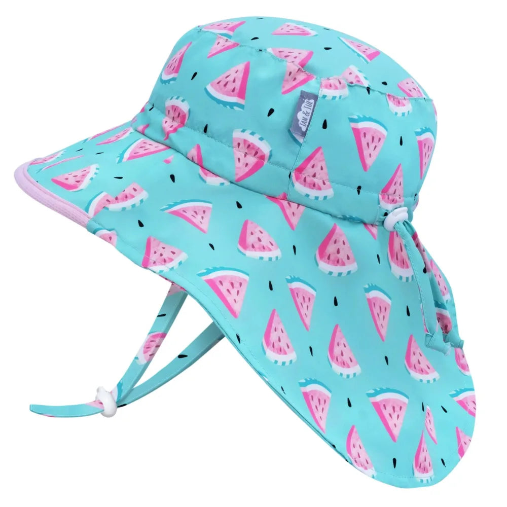 Jan + Jul Aqua Dry Adventure Sun Hat for Kids - UPF 50+ Watermelon Print, Lightweight & Quick-Drying for Beach, Pool & Outdoor Play