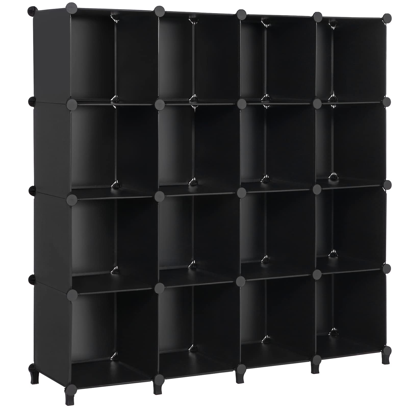 ANWBROAD 16-Cube Storage Organizer Shelf - Modular Cubby Bookcase for Living Room, Bedroom, Office & Closet - Kids Toy Organizer, Craft Yarn Storage with Rubber Hammer - Black (ULCS016B) - Perfect for Home Organization & Space Saving