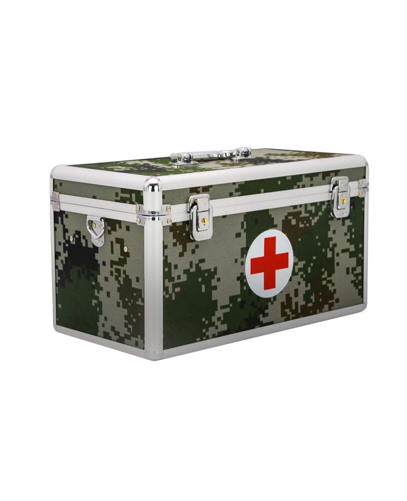 Portable First Aid Kit - Aluminum Alloy Medical Storage Box for Home, Car & Office (36x19x20cm) | Compact Medicine Organizer with Camouflage Design | Emergency Preparedness for Family Safety & Outdoor Activities