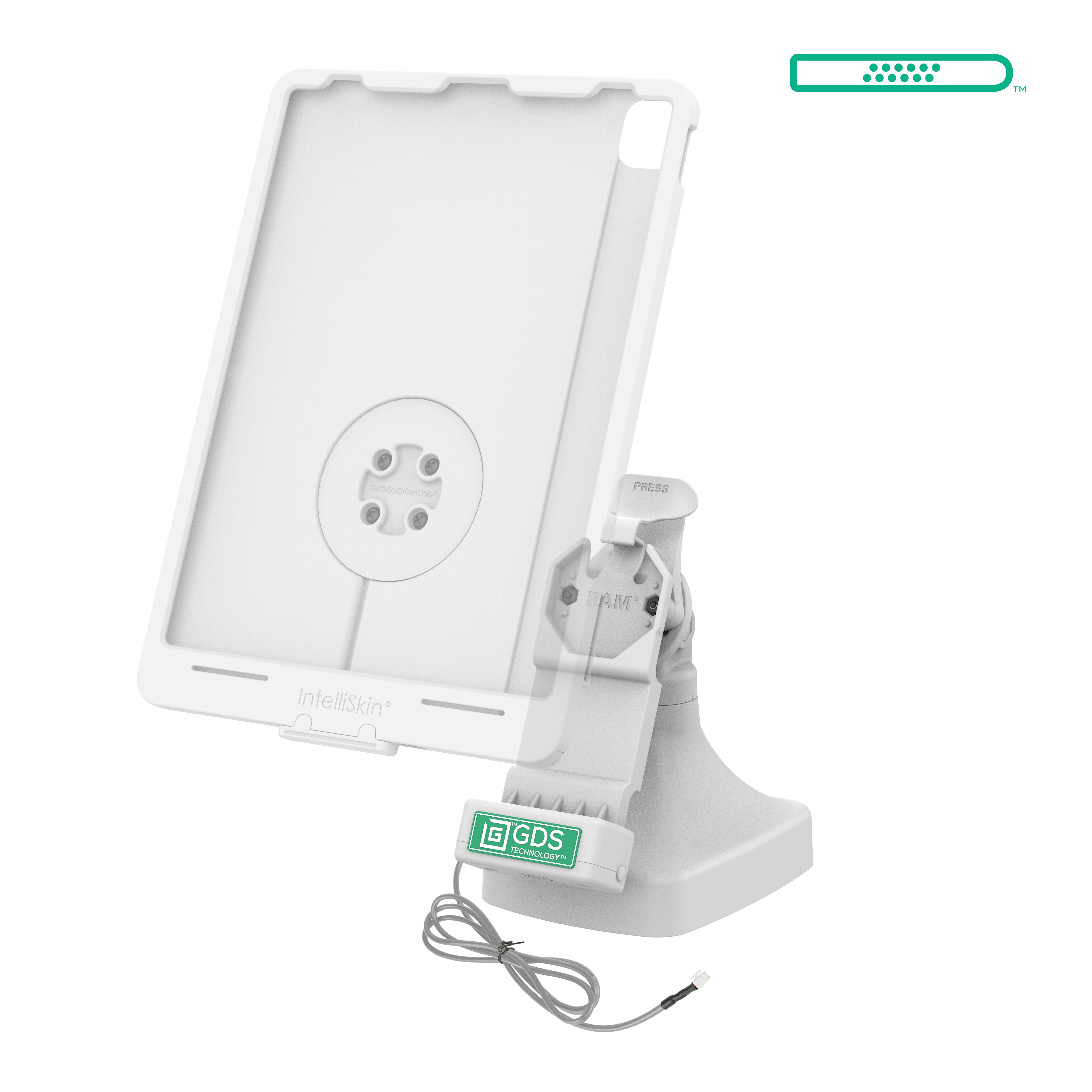 GDS® Uni Conn™ Tilt & Swivel Dock with PoE + Data - Gray (RAM GDS DOCK D14 U1E 2A GRY) - Perfect for Office Workstations, Conference Rooms & Home Office Setups