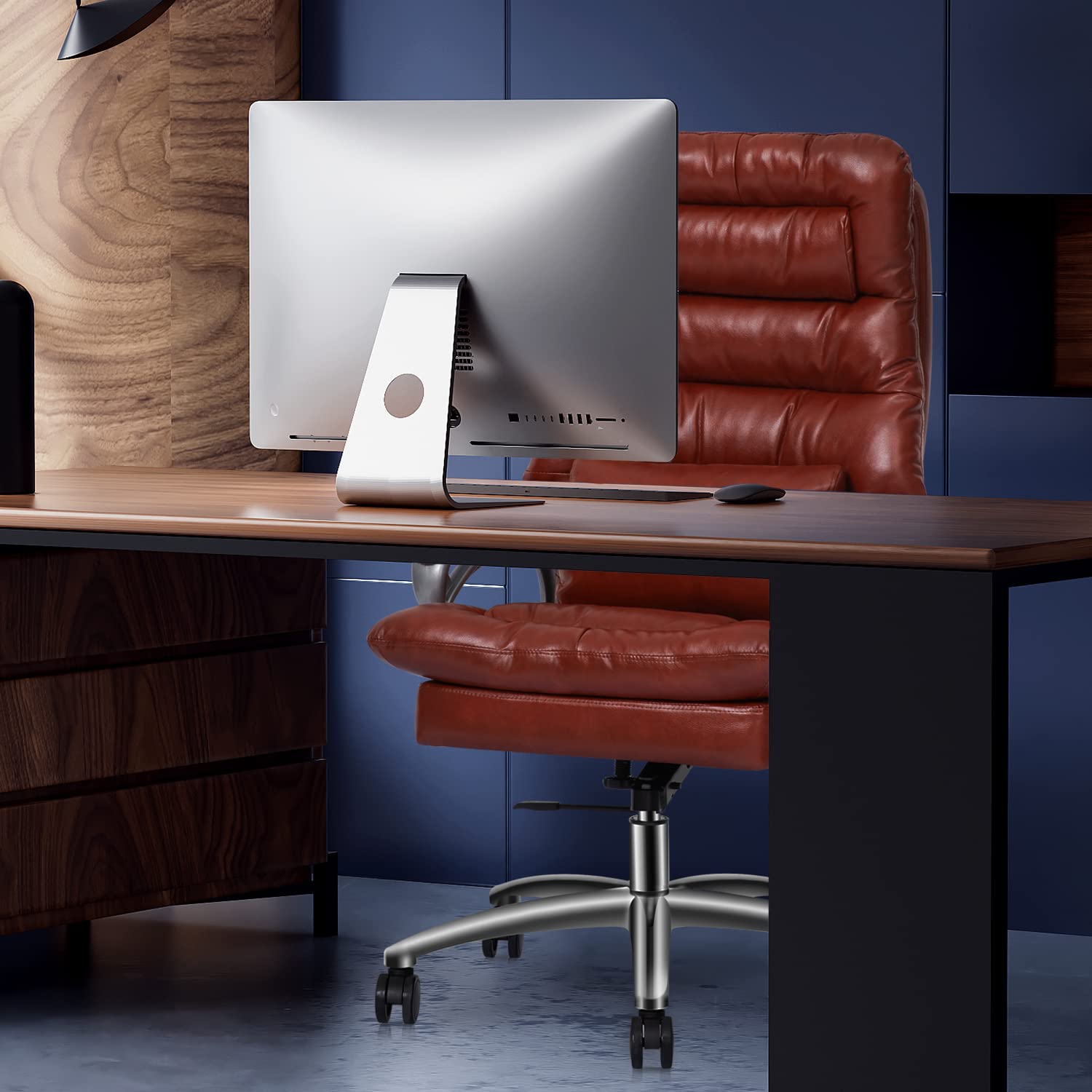 MoNiBloom Brown PU Leather Office Chair with Detachable Lumbar Support & Non-Slip Chair Mat Set - Ergonomic Executive Desk Chair for Home & Office Workspace, Perfect for Long Hours Sitting and Floor Protection