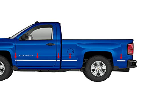 USA-Made Body Side Molding Trim Kit (10PC) - Compatible with 2014-2018 Chevy Silverado Regular Cab 6.8' Bed - 1 1/4