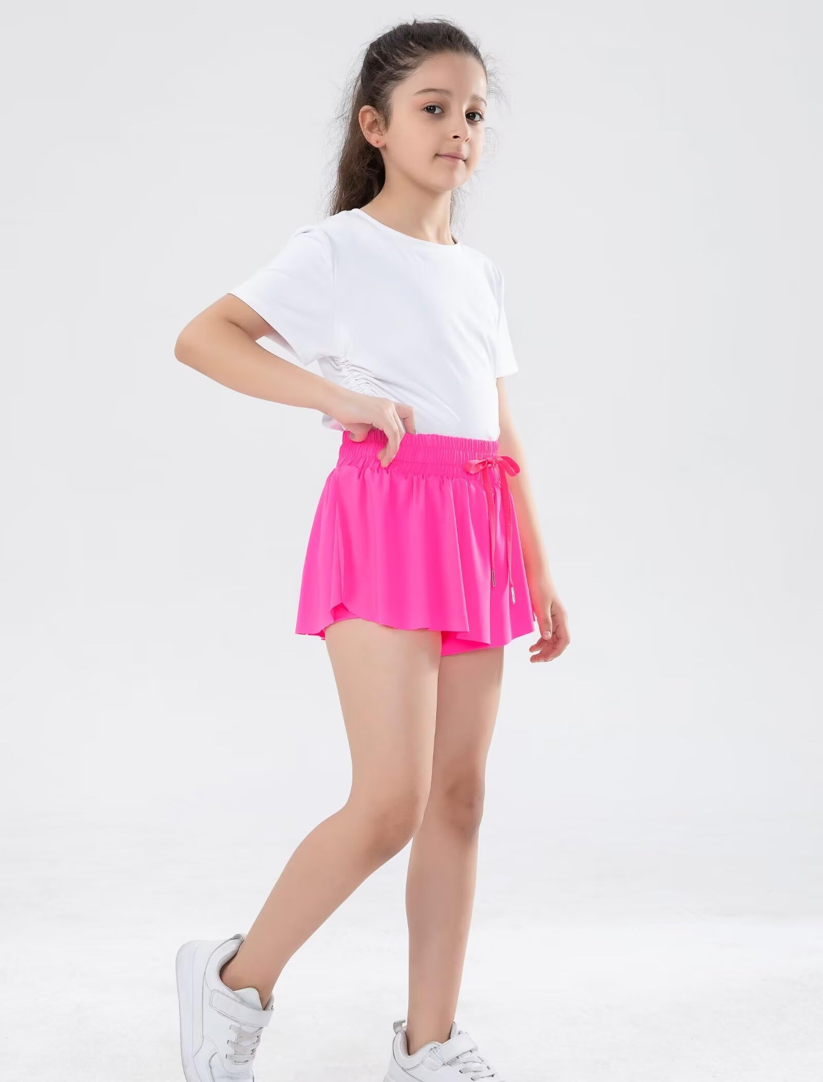 Girls 2-in-1 Flowy Athletic Shorts with Spandex Liner & Pockets - Butterfly Design for Teens - Perfect for Running, Sports & Workout | Gym, Yoga & Casual Wear