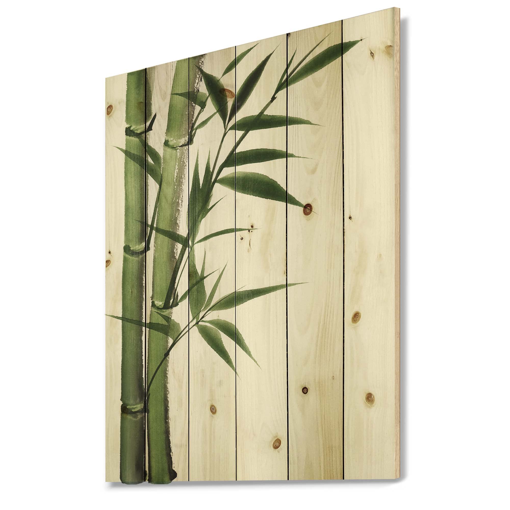 Dark Green Bamboo Traditional Wood Wall Decor - Large Floral Wood Wall Art Panels Printed on Natural Pine - Perfect for Living Room, Bedroom & Office Decor
