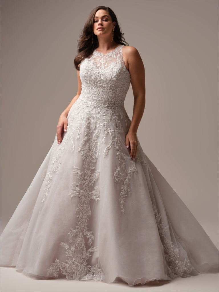 Nina by Maggie Sottero | Elegant Lace Wedding Dress | A-Line Bridal Gown with Beaded Bodice | Perfect for Church Ceremonies, Beach Weddings & Formal Receptions