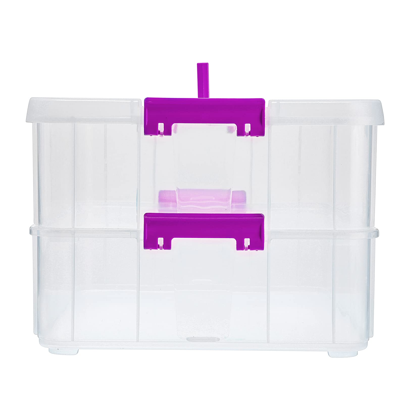 BTSKY 2 Layer Stackable Plastic Storage Box with Handle - Portable Organizer for Stationery, Art Supplies, Jewelry & Beauty Accessories - Perfect for Home, Office & Craft Room Organization (Purple)