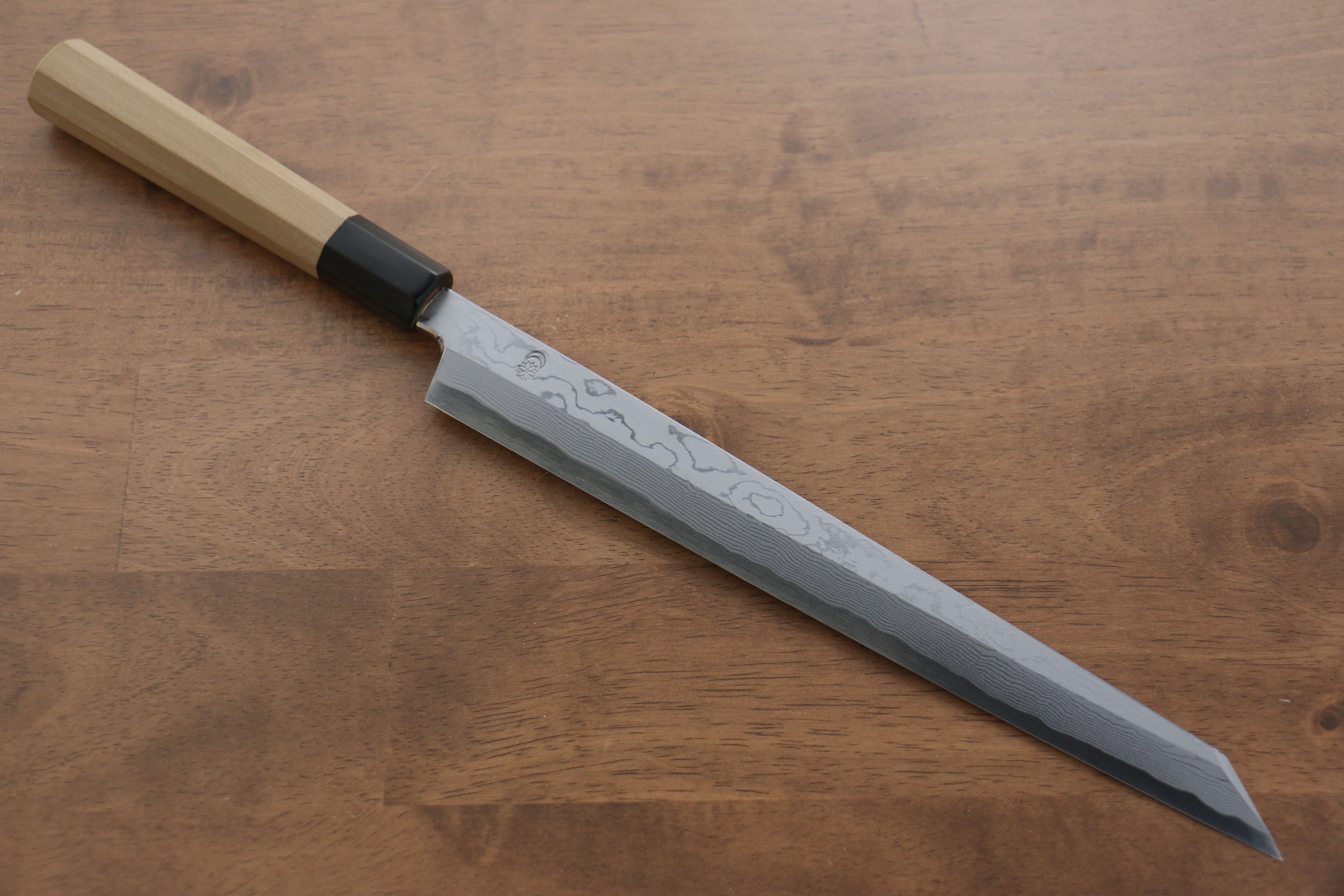 Premium Kikuzuki Blue Steel No.1 Damascus Kiritsuke Yanagiba Knife 270mm - Magnolia Wood Handle - Japanese Sushi & Sashimi Chef Knife for Professional Kitchen & Home Cooking