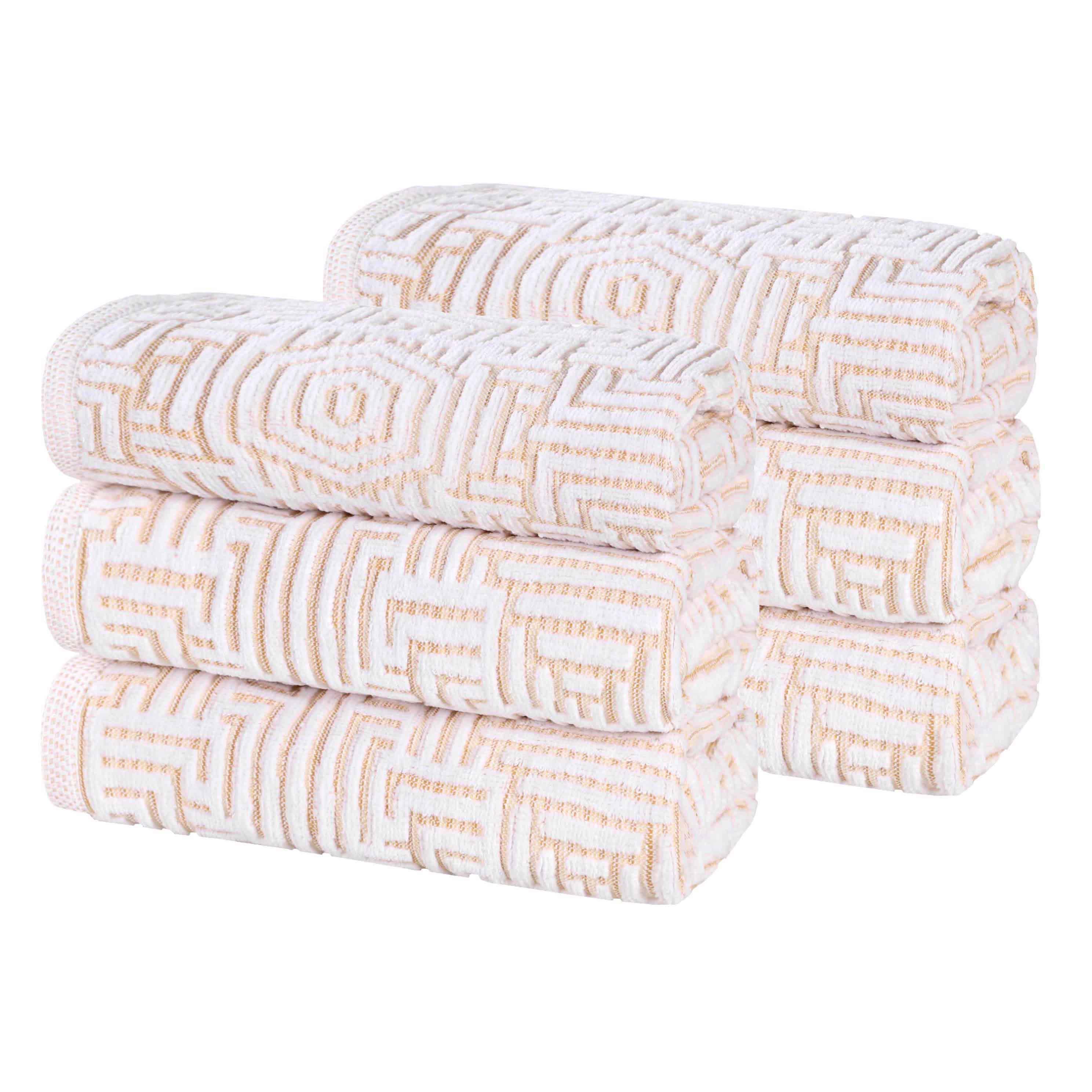 Premium Cotton Modern Geometric Jacquard Plush Absorbent Hand Towel Set - 6 Pack for Bathroom, Kitchen & Guest Use | Soft & Quick-Drying Towels for Home & Spa