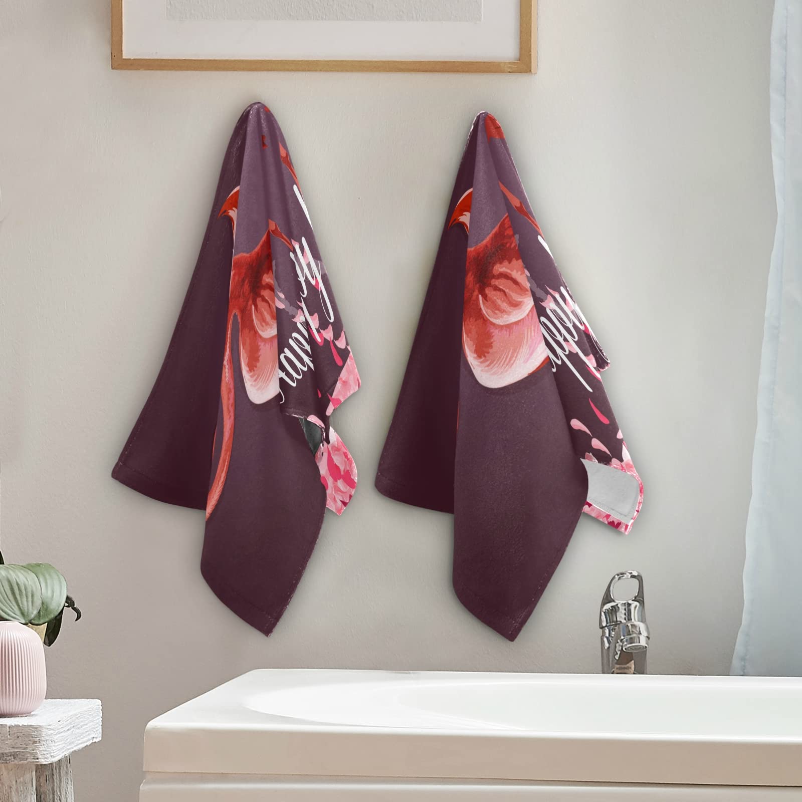 Valentine's Day Flamingo & Rose Printed 2-Piece Towel Set - 30x15 Inches Soft Face, Hand & Dish Towels for Bathroom, Kitchen & Beach Decor - Perfect Romantic Gift for Couples