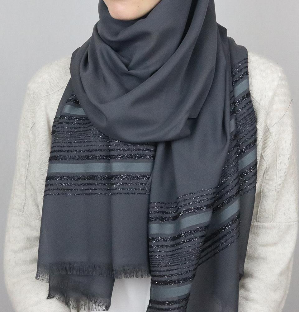 Aker Shimmer Chiffon Hijab Shawl - Soft Muslim Headscarf Wrap for Women - Charcoal Grey - Perfect for Daily Wear, Prayer & Special Occasions