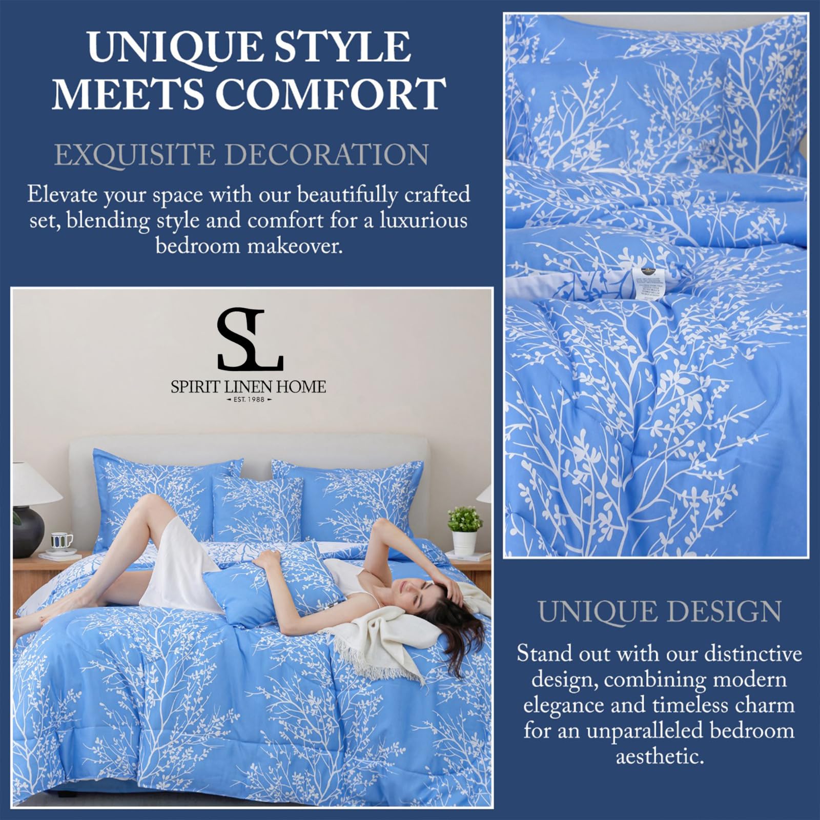 Spirit Linen 6-Piece Queen Comforter Set - Ultra Soft Microfiber Bedding with Elegant Foliage Design - Includes Comforter & Pillow Shams (Purple, Queen Size) - Perfect for Master Bedrooms, Guest Rooms & Cozy Winter Nights