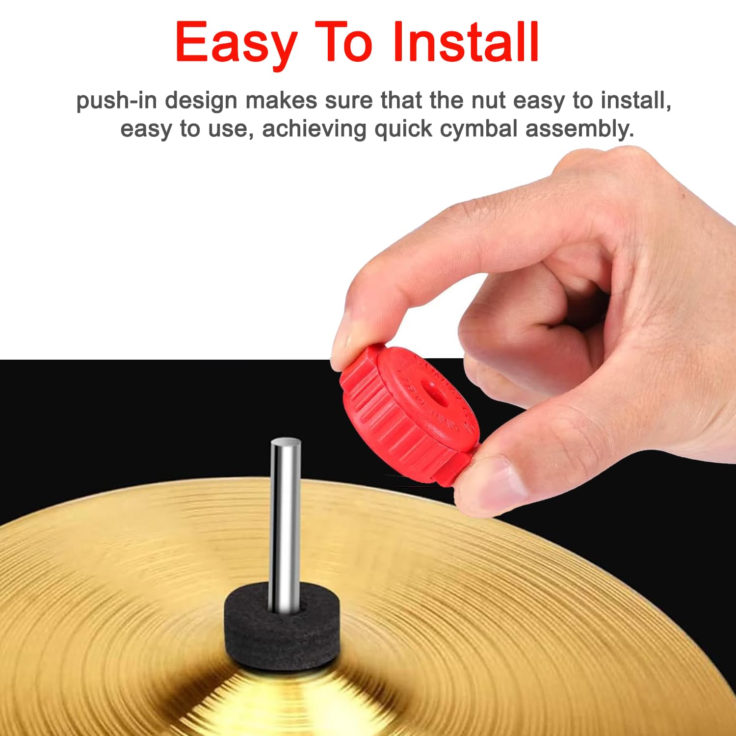 Plastic Drum Cymbal Nuts - Quick-Set Cymbal Caps for Percussion Drum Kit Accessories (Red) | Secure Cymbal Fastening for Drummers & Music Performances