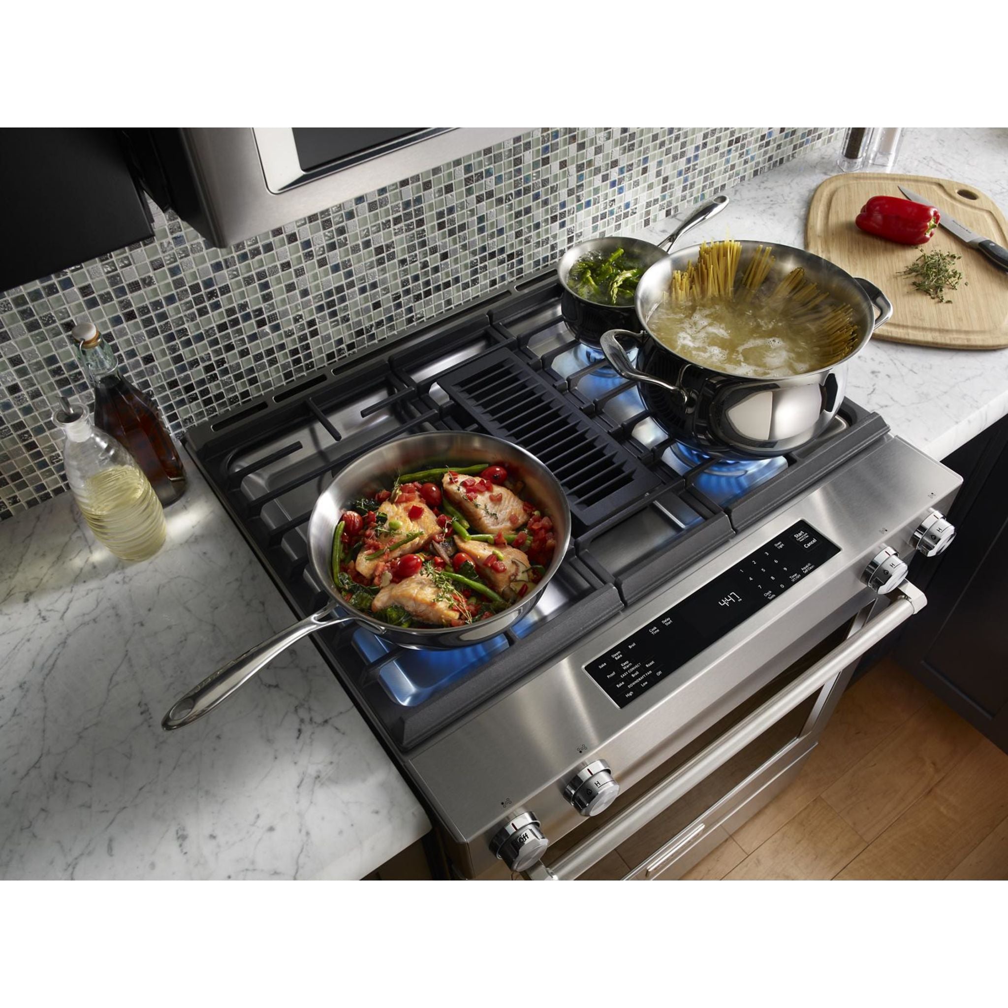 KitchenAid KSDG950ESS 30-Inch Slide-In Dual Fuel Range - Stainless Steel Gas Stove & Electric Oven for Professional Cooking & Baking at Home