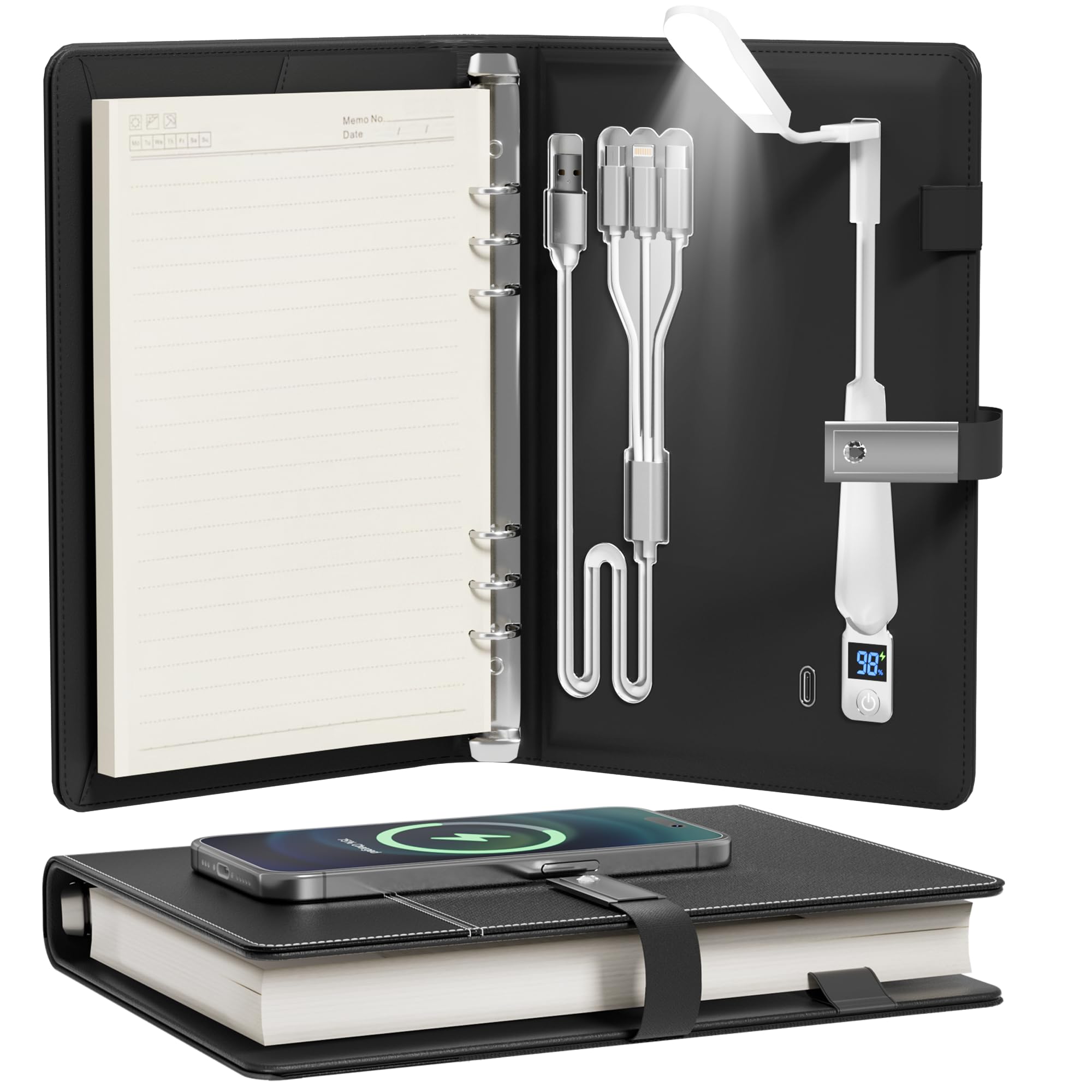 2025-2026 Planner with Book Light & 15W Wireless Charger | Traveler's Notebook with Power Bank | A5 Binder Journal & Padfolio Set for Men & Women | Perfect for Office, School, Travel and Daily Organization