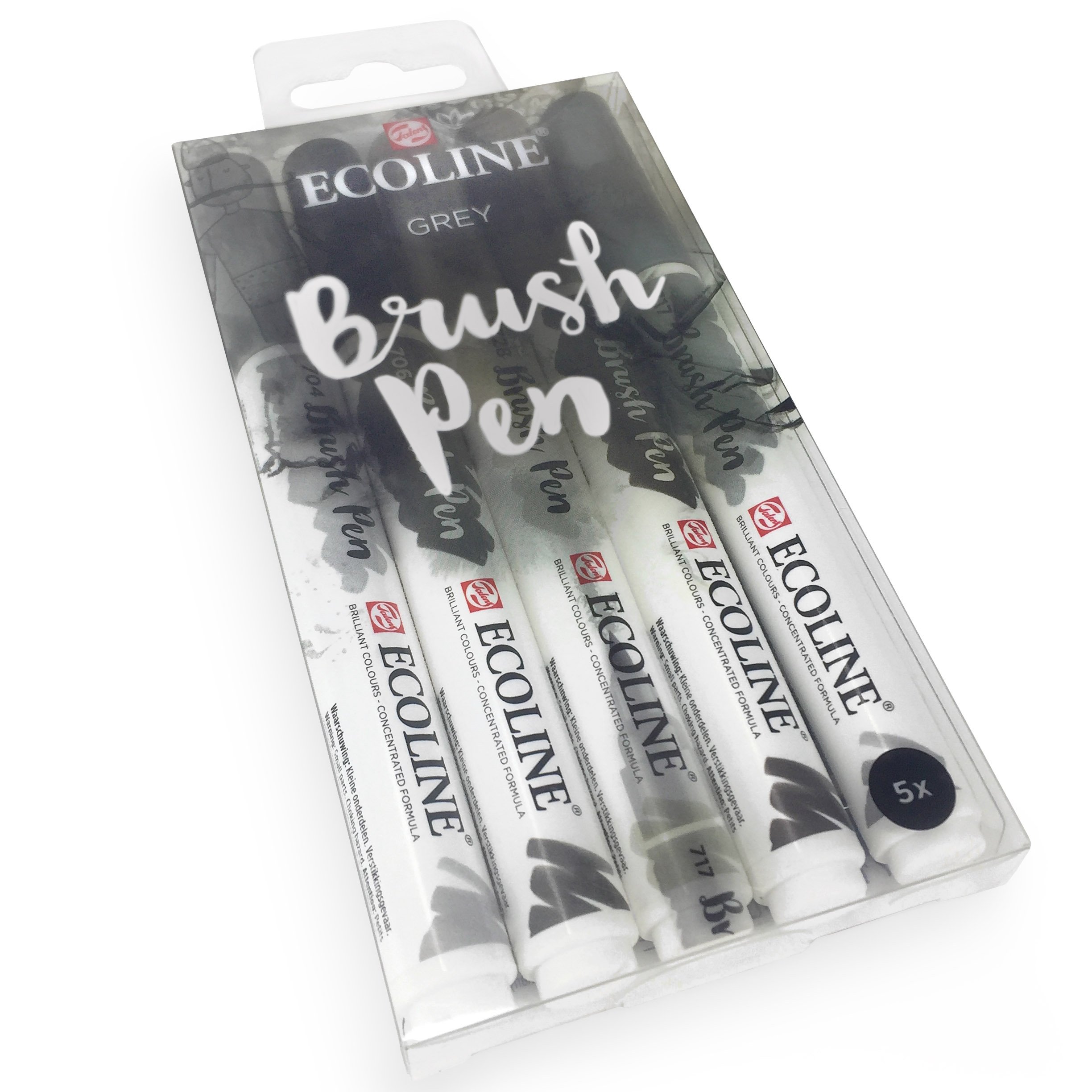 Royal Talens Ecoline Watercolor Brush Pens - 5 Gray Set with Blender for Artists