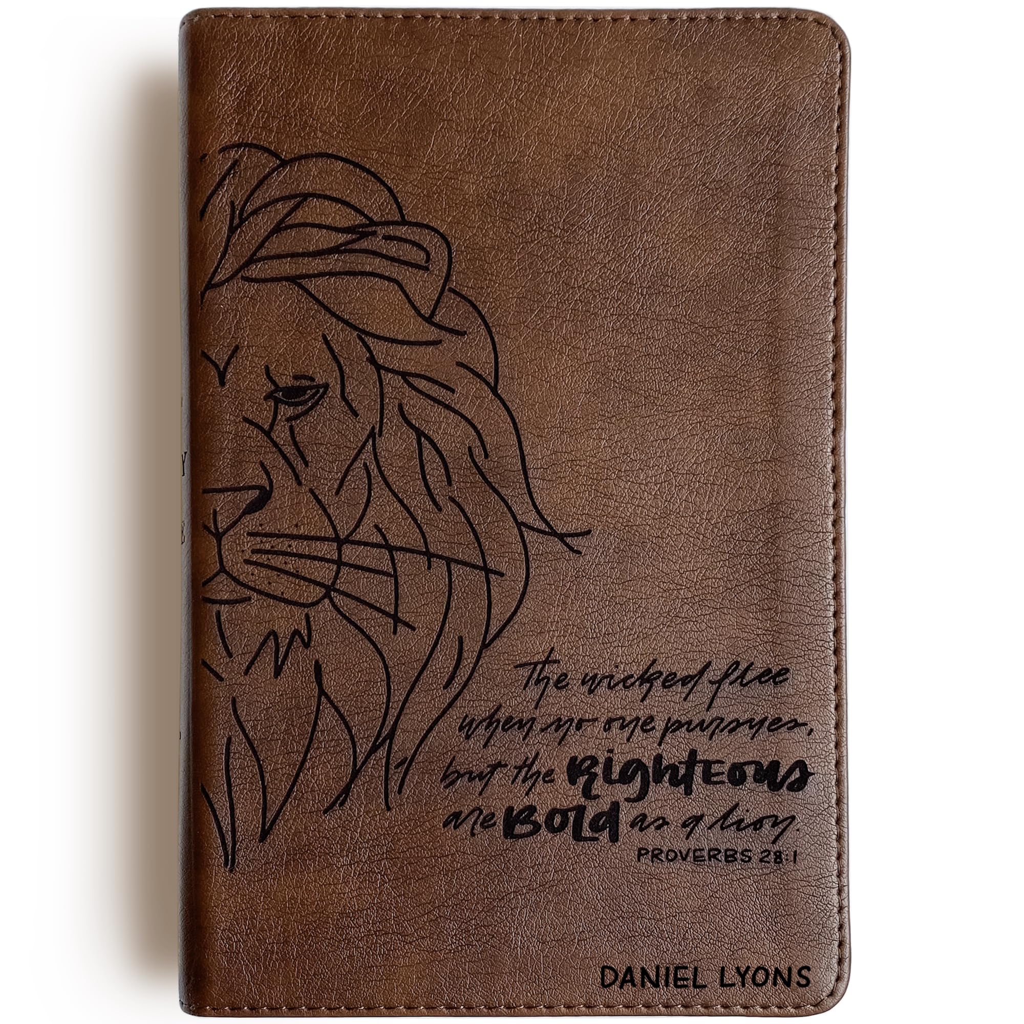 ESV Concise Study Bible - Brown Genuine Leather, Hand Lettered & Laser Engraved with Proverbs 28:1, Custom Name Personalization Available - Perfect Christian Gift for Baptism, Wedding, Birthday, Graduation - Ideal for Bible Study, Church Services & Spiritual Growth