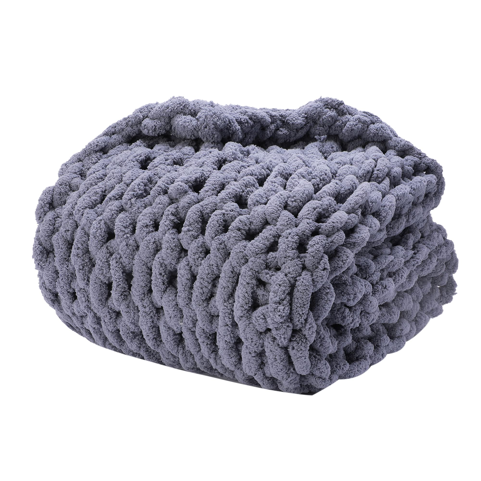 Alzoear Chunky Knit Throw Blanket - Soft Chenille Handmade Blanket for Sofa & Bed - Cozy Warm Home Decor (60x80 Inches, Storm Grey) - Perfect for Winter Nights, Living Room Lounging & Gift Giving