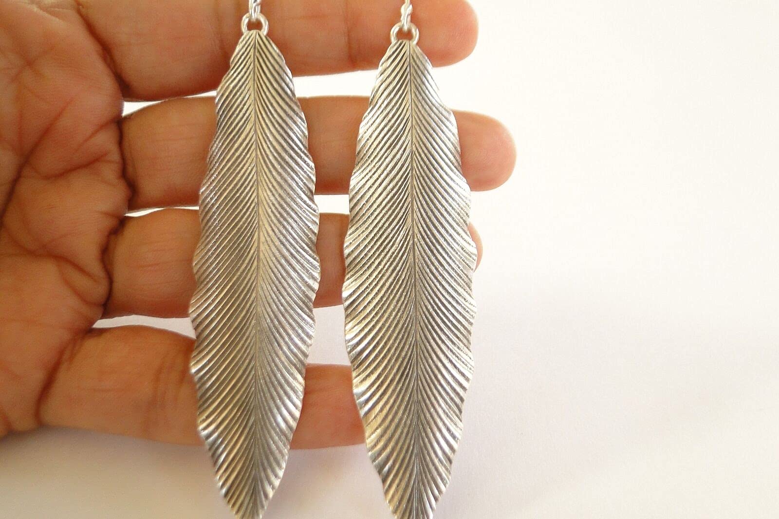 Exquisite Thai Tribe Long Feather Sterling Silver Dangle Earrings for Women | Handmade Tribal Jewelry | Perfect for Boho Fashion, Festivals & Special Occasions