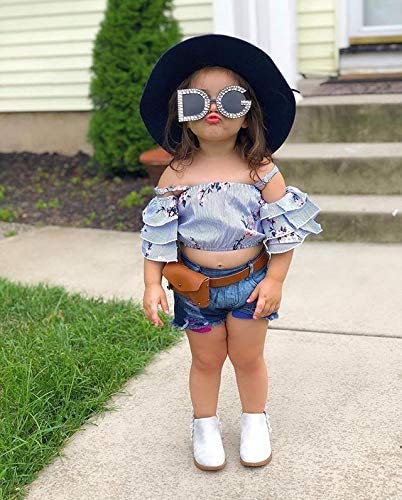 Boho Sunflower Crop Top & Distressed Denim Shorts Set for Toddler Girls - Summer Outfit for Playdates, Beach Trips & Outdoor Adventures