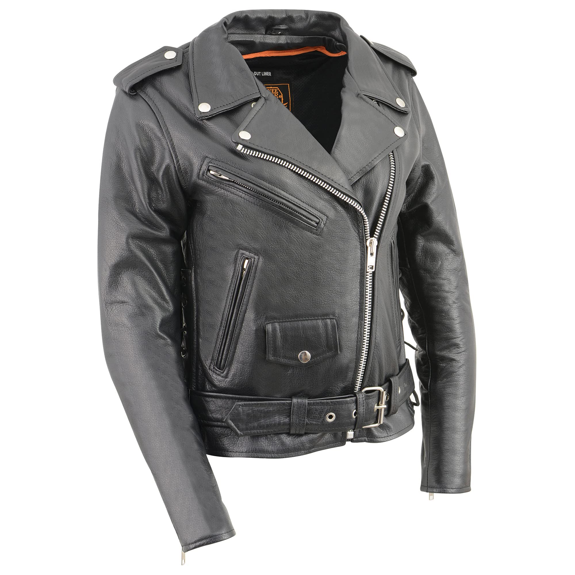 Milwaukee Leather LC2700 Women's Black Classic Motorcycle Premium Leather Jacket with Side Laces - Perfect for Riding, Biker Events & Casual Fashion