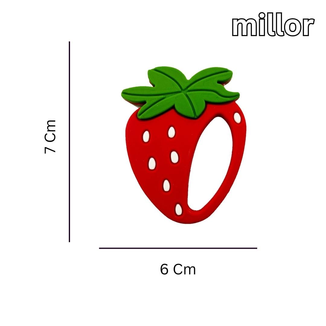 MILLOR Soft Silicone Baby Teether Toy - Safe Chewable Teething Relief for Sore Gums, BPA-Free Infant Teether for Newborns & Toddlers (Strawberry) - Perfect for Home, Travel & Daycare Use