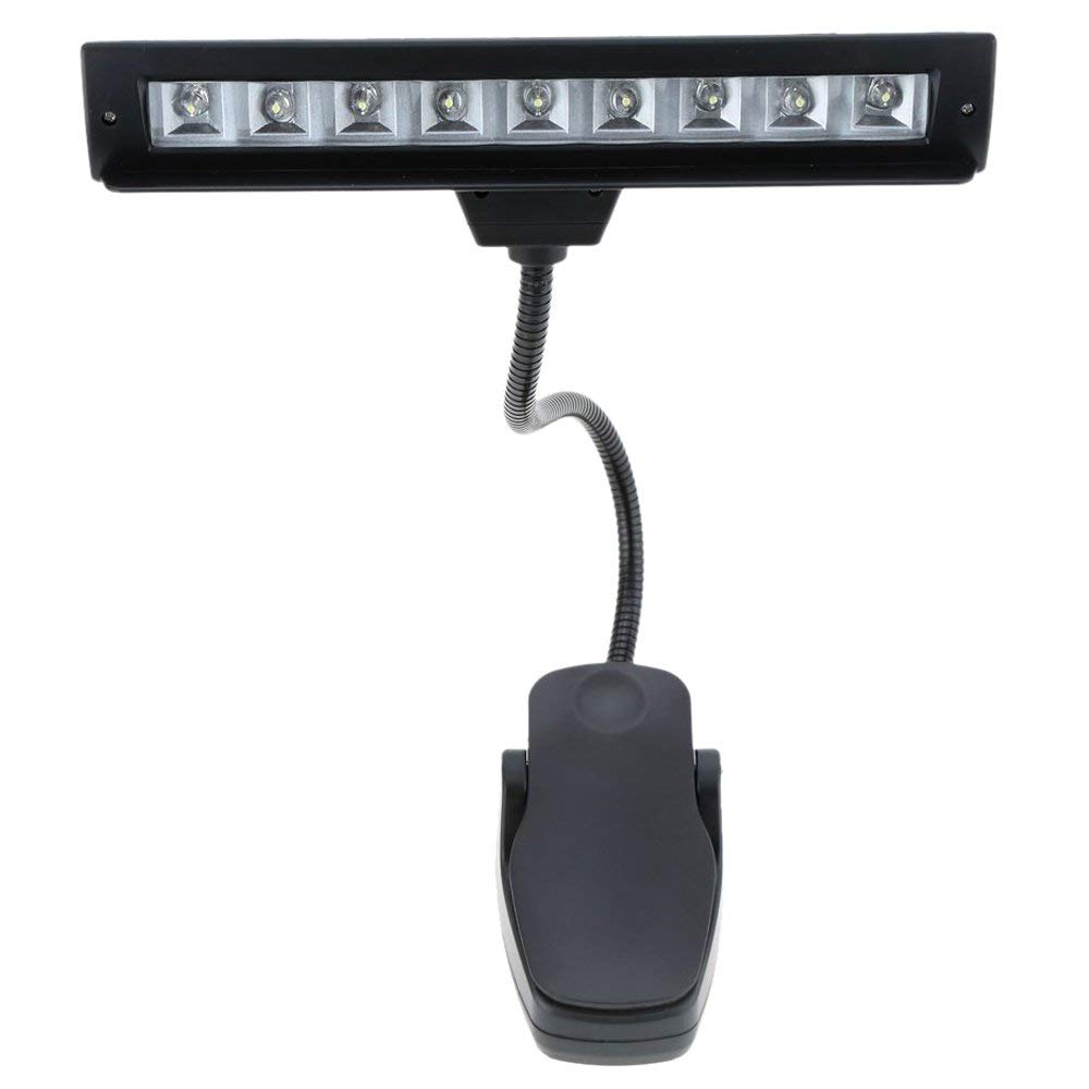 ZKS-KS 9 LED Clip-On Reading Light - Adjustable Desk Lamp for Books, Piano Sheet Music, Study & Office Work | Black Portable Task Light for Night Reading, Students & Musicians
