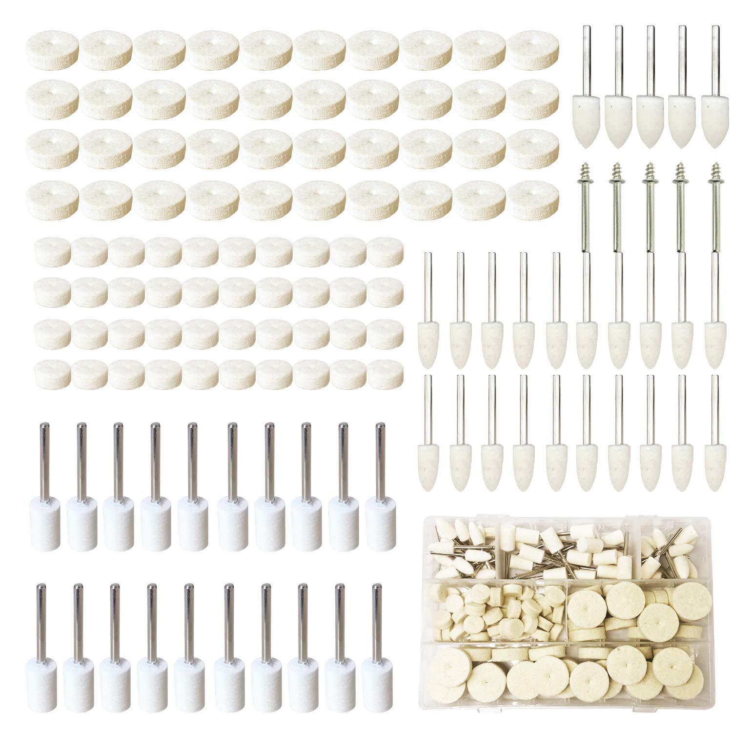 Woohome 150PCs Rotary Tool Polishing Kit - Buffing Wheels & Felt Pads for DIY & Jewelry Making