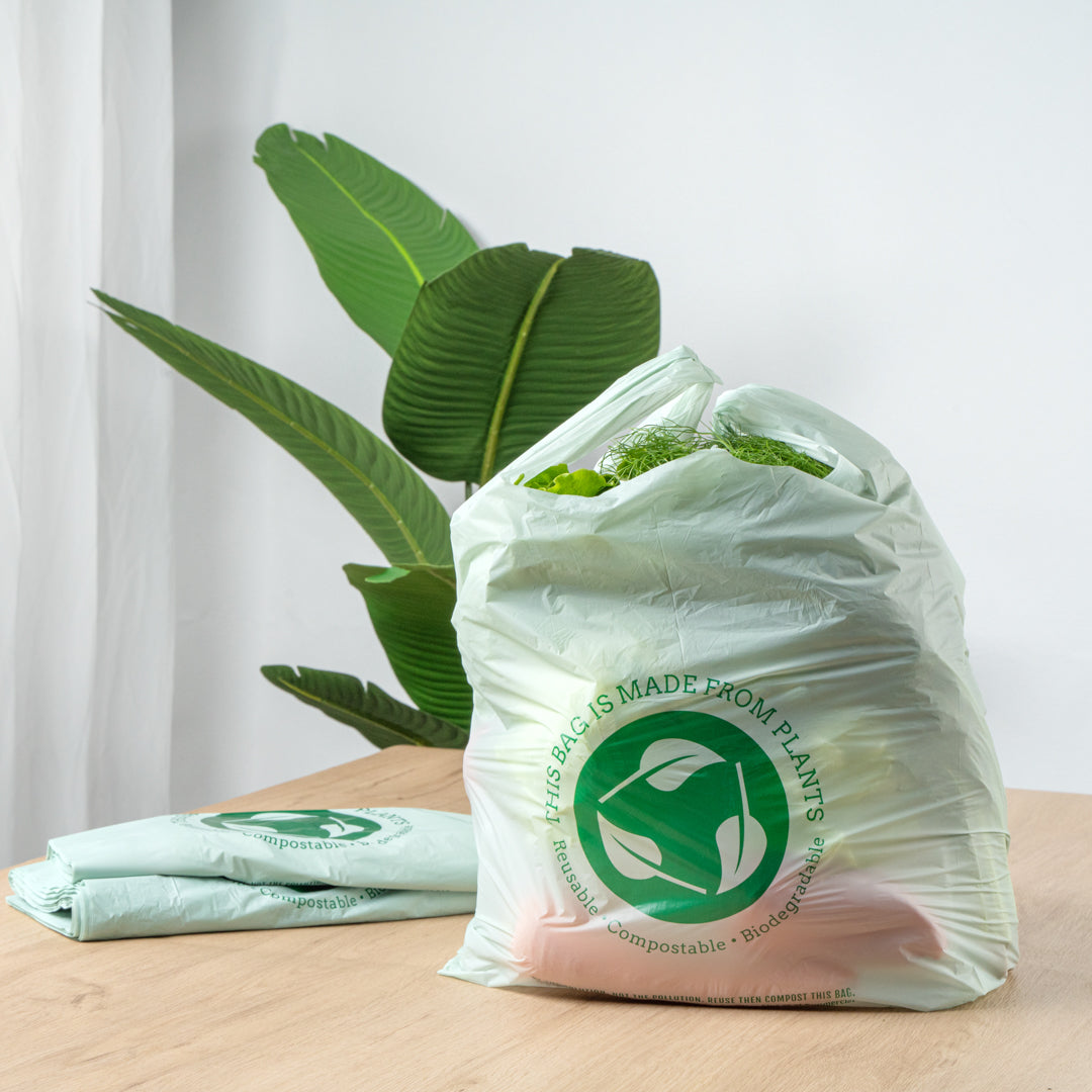 Eco-Friendly Compostable Green Plastic T-Shirt Bags - 12
