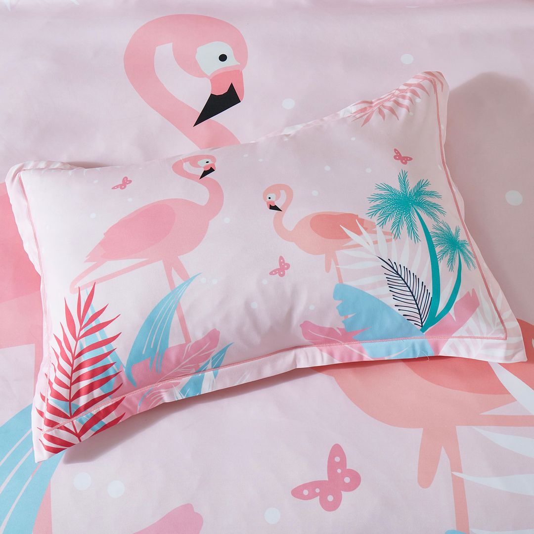 Flamingo Kids Quilt Cover Set - Single Size, Soft & Breathable Bedding for Boys & Girls - Perfect for Nursery, Bedroom, and Sleepovers