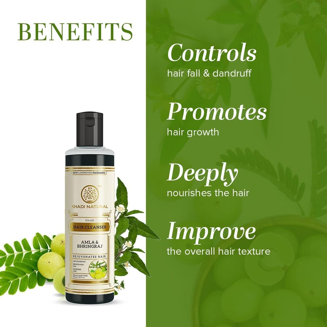 Organic Amla & Bhringraj Anti-Dandruff Shampoo for Hair Growth - Natural Ayurvedic Hair Cleanser with Herbal Extracts to Prevent Hair Fall & Nourish Scalp - 210ml Bottle for Men & Women - Perfect for Dry, Damaged Hair & Daily Hair Care Routine